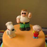 Family Guy Peter, Brian And Stewie Griffin. Fondant with a bit of tylose. Peter is doing the Bird is the Word dance he does a lot on the show. :)