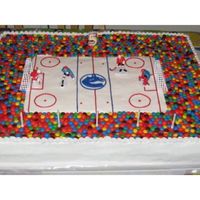 Hockey Cake I made this cake for my son's birthday. It is four 13X9's for the hockey rink, and the spectators stand was moulded out of 18...