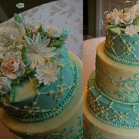 Ed And Cheryl's 25Th Anniversary The blue layers are chocolate cake with bavarian cream filling and the white layers are white cake with bavarian cream filling and the...