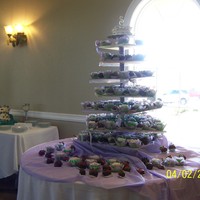 Lavender And Green Cupcakes 200 cupcakes and 100 chocolate covered cheesecake strawberriesMy hubby and daughter made the stand.