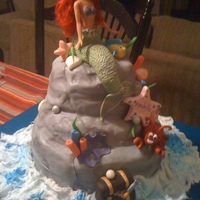 Little Mermaid And Shark made for twins a girl and a boy. Everything is edible and handmade except the doll body. I enjoyed making this cake it was big however very...