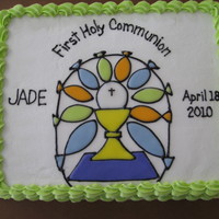 First Communion Cake For Boy 11 x 14" cake with run sugar decoration. Line impression mat on sides.