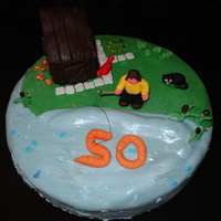50Th Birthday Fighing Cake... For my friends mom, she loves the garden, animals, flowers and fishing :-)