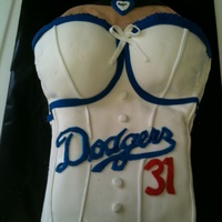 Dodger Corset Made for a coworker who turned 31. Boobs were cracking a bit I think because I rolled fondant too thin. Idea for detail at top from of...