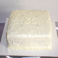 35 Years 8" square cake to celebrate 35th anniversary. I did small writing incorporated into the design of the cake to keep with the elegant...