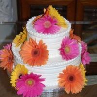 Bridal Shower White cake with buttercream icing. had some imperfections, so I put some daisies on it - it retrospect, maybe too MANY daisies, but it...