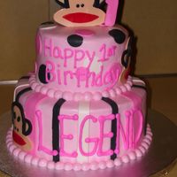 Paul Frank Monkey The little girl was wearing a Paul Frank outfit and the party was pink, so we did a pink cake with fondant monkeys!