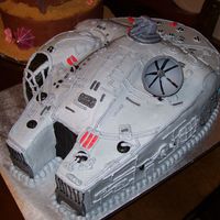 Millenium Falcom Star Wars Millenium Falcon. We carved the from a 1/2 sheet, iced it with buttercream and then piped the lines/detail. There are a few...