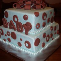 Blue Baby Shower Iced Buttercream with fondant dots and bow