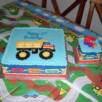 Carson's 1St B-Day! I made these cakes for my grandson Carson's 1st B-day. They were made to match the Tonka party theme. Iced in buttercream with fondant...
