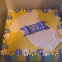 First Baby Shower Cake Thank you to didi5 for the inspiration and to kiddiekakes for the onesie pattern. Cake iced in buttercream with fondant accents. Ribbon is...