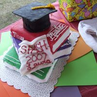 Laura Graduation Cake I made this for my daughters grad party. My first experience with fondant.. MMF with buttercream frosting. 4 layers of cake