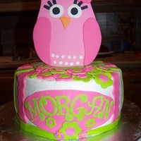 Pink Owl Birthday Cake Here's a pink owl birthday cake for a girl's 12th birthday. Cake is BC with fondant accents. Owl is fondant.