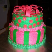 Pink & Green Cake This is a cake I made for a little girl's 8th birthday. She wanted a 2 tier pink and green cake with stripes and polka dots. The cake...