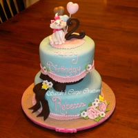 Aristocat Marie 2Nd Birthday This is my daughter's 2 B-day cake. Hand molded figure of Marie from The Aristocats cartoon movie. Aqua, pink, tan, dk brown fondant....