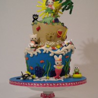 Hello Kitty And Friends My first TT, filled with BC, ganched and home made fondant.Gum paste figures: Hello Kitty, twin sister Mimmy(snorkeling), My Melodie as a...