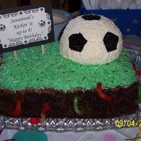 Kickin' It Up! I made this cake with buttercream, crushed oreo cookies for the durt, gummy worms coming out of the durt, and I colored coconut green for...