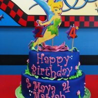 Tinkerbell Cake A birthday cake I made for two adorable little girls. Airbrushed blue and purple to give it a vibrant color. Letter are done with cutter/...