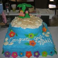 Tropical Engagement Cake Strawberry SHortcake with whipped cream icing. Decorations are fondant and gumpaste. Lots of fun, not exactly my vision, but I'm still...