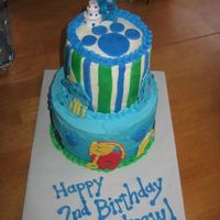 Blue's Clues modified WASC recipe for a chocolate cake and a white cake (using macsmom's rainbowlicious idea and swirling multiple blue shades),...