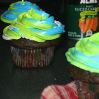 Blue, Lime Green And White Striped Cupcakes made these for a friend. doctored chocolate cupcakes with whimsical bakehouse buttercream. i used the saranwrap tube idea to swirl the...