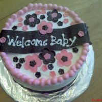 Brown And Pink Baby Shower Cake BROWN AND PINK BABY SHOWER CAKE. Whimsical bakehouse buttercream, chocolate fondant and pink mmf decorations and banner. Cake is chocolate...