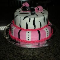 Glamour Girls Birthday Two tiered choc & van cake. Top layer zebra print and the bottom they wanted a little more girlie! All made with fondant