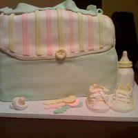 Diaper Bag Cake Bag is 2 cakes stacked, chocolate cake with raspberry filling & top is lemon cake with vanilla bean buttercream. All accents are...