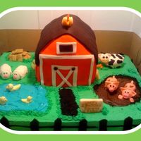 Farm Cake Barn is red velvet cake, farm is a vanilla sheet cake. All fondant animals. Had so much fun making this cake! as always thanks to all the...