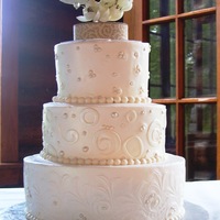Swirls And Pearls Wedding Cake Fondant accents with Fondant pearls and Butter Cream Icing