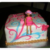 Baby Shower Cake, W/ A Pregnant Woman. A 10" square cake was used, covered in fondant, and decorated with pink & blue fondant swirls, as well a some small fondant...