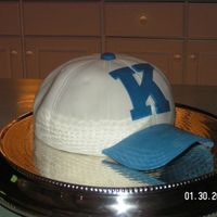 Go Big Blue!!!! Birthday cake for University of Kentucky fan. Fondant covered white cake with strawberry buttercream filling.