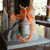 Alexandra's Dragon Cake castle with gumpaste dragon
