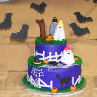 A Boo-Thday Cake A birthday cake for a little girl.Her mother wanted the ghosts to wear party hats to tie in the birthday theme. Buttercream with fondant...