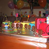 Train Cake Buttercream icing, mint slice biscuits, licorice and lollies.