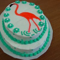 Pink Flamingo Did this for a bride for her lingerie shower, she loved pink flamingos. Used oval pans, bc icing, drop flowers, shell border, dots, piping...
