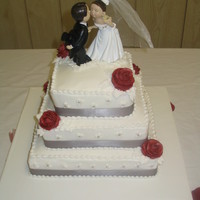 Wedding Cake 121909 White & Chocolate marble three square tiers with all buttercream and silver dragrees