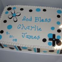 Baptism Cake This cake was made for a schoolmate's child. Cake is White Chocolate with SMBC Chocolate filling and BC for frosting and fondant acts...