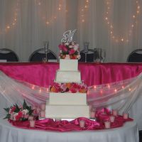 Marzen Wedding Fake Cake and the 8 inch was real cake, White Choc. Swirl with Choc. Swiss BC Filling-Butter Cream Frosting....