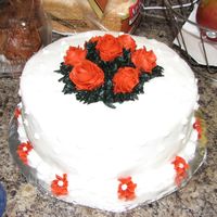 Course 1 Finale Cake Orange Roses BC roses and drop flowers