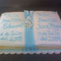 Baptism Bible Cake Made this for my co-worker. Vanilla cake with pineapple vanilla cream cheese filling. White chocolate butter cream under the fondant. A...