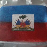 Haitian Flag/groom Cake 1/4 sheet, sprayed w/edible paint, middle printed on sugar paper