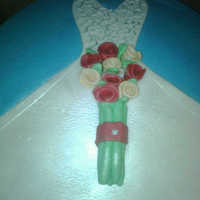 My First Bridal Shower Cake W/wedding Bridal Shower, with a wedding dress on top, shimmer added to dress and flowers, used tip 2 for the embroidery at top and traced with silver...