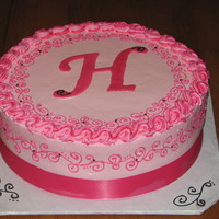 'h'ot Pink Monogram Cake For a bridal shower. Also did matching 'H' truffles. Chocolate transfer.