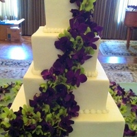 White Purple And Green Orchids Wedding Cake 