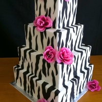 Zebra Wedding Cake With Hot Pink Roses Dummy cake just for display.... TFL