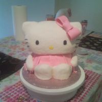 Hello Kitty Cake I made this for my daughter's 6th birthday.. my 1st real 3-d cake!.. head is made of rice krispie treat and body is cake and fondant (...