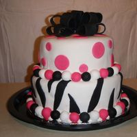 Hot Pink Zebra And Polka Dot Birthday Cake My first cake I've ever done by myself. Its 10" chocolate and 8" white with buttercream. I used Satin Ice fondant for...