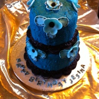 Oreo's N Aqua Blue A LAST MINUTE ORDER...COOKIES N CREAM CAKE & FILLING...BUTTERCREAM COVERING W/ FONDANT FLOWERS