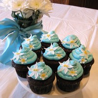 Baby Blue Shower Cupcakes Chocolate cupcakes with vanilla buttercream dyed teal. Fondant star flower with buttercream center, dusted with canary yellow luster dust....